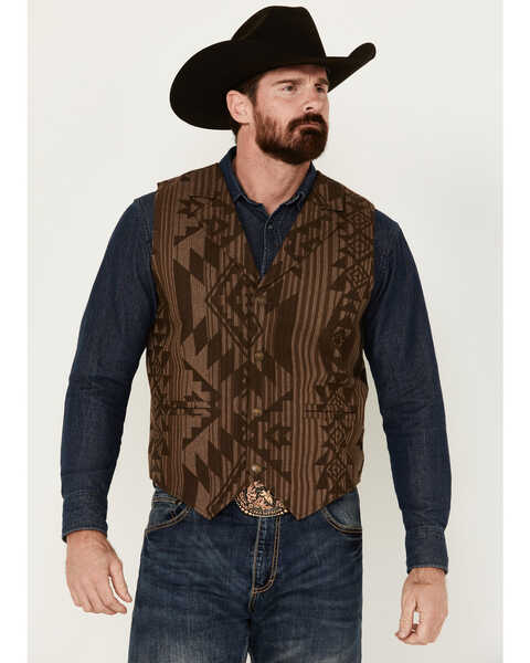 Cody James Men's Southwestern Print Jacquard Vest , Brown, hi-res