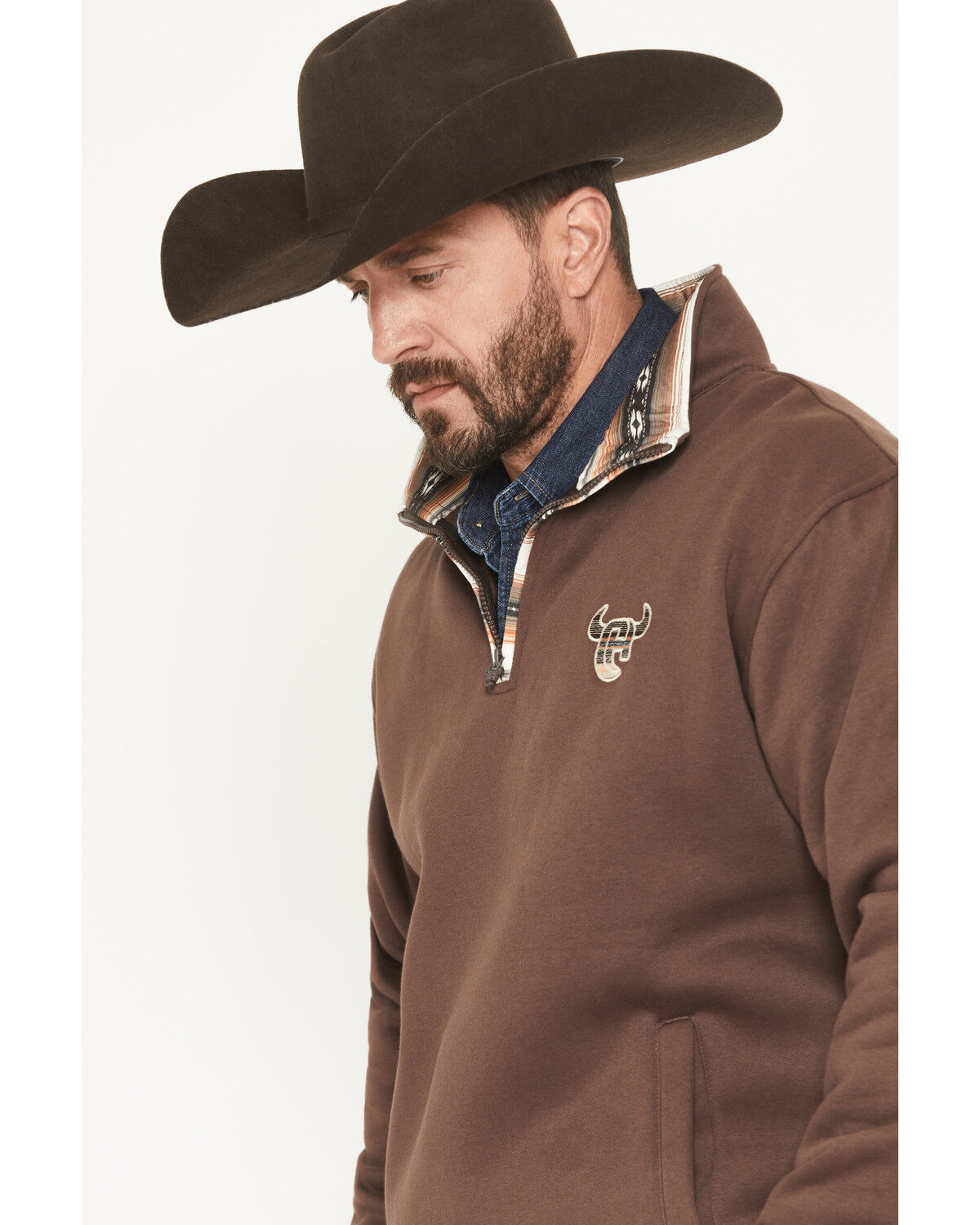 Image #2 - Cowboy Hardware Men's 1/4 Zip Fleece Pullover, Dark Brown, hi-res