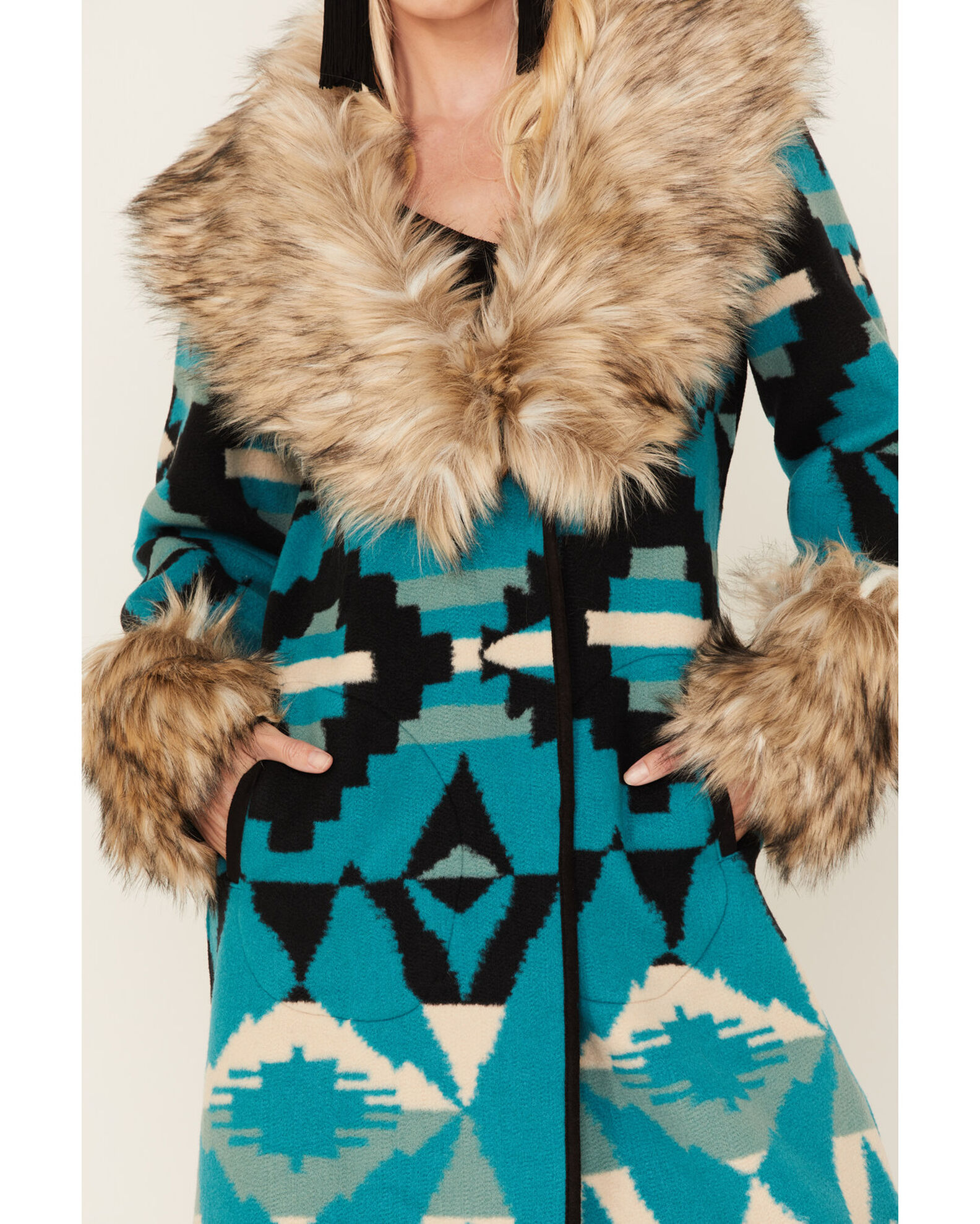 Tasha Polizzi Women's Southwestern Print Faux Fur Taconic Blanket Coat