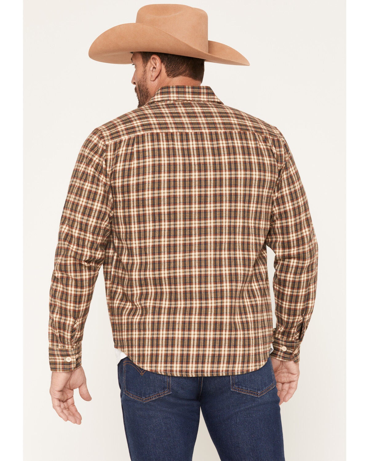 Image #4 - Seager Men's Calico Plaid Print Long Sleeve Button-Down Flannel Shirt, Caramel, hi-res