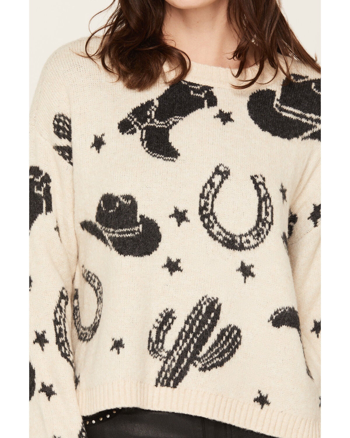 Image #3 - Idyllwind Women's Saddleridge Western Conversational Print Sweater, Cream, hi-res