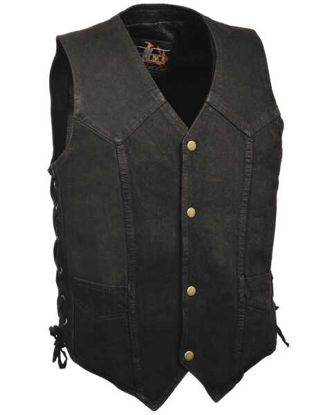 Image #1 - Milwaukee Leather Men's Performance Side Lace Basic Denim Vest, Black, hi-res