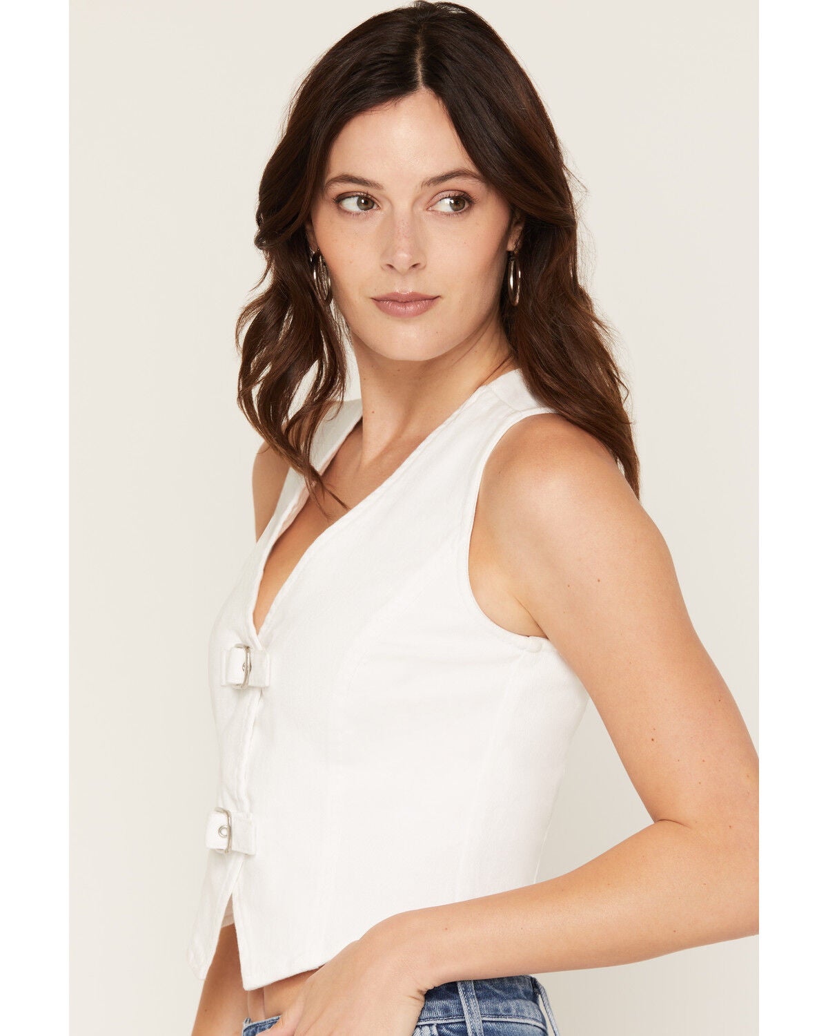 Image #2 - 1 Sunset Lane Women's Buckle Fitted Denim Vest, White, hi-res