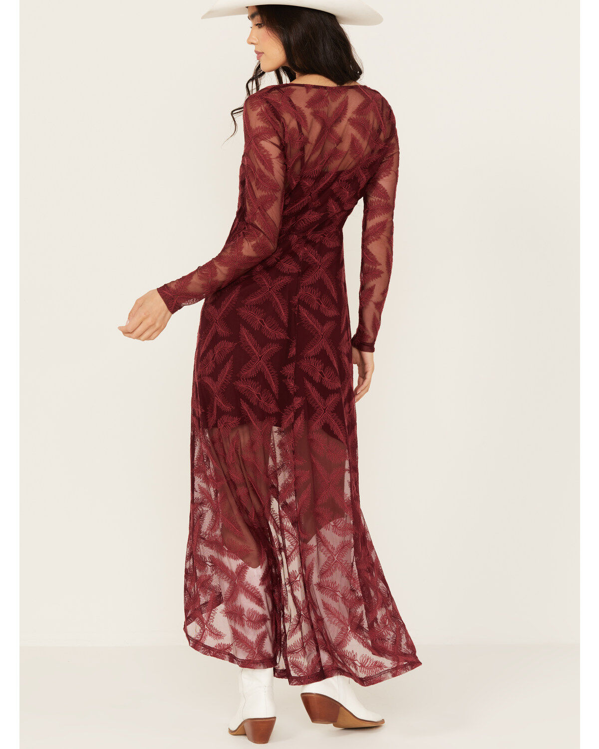 Image #5 - Shyanne Women's Lace Long Sleeve Maxi Dress, Maroon, hi-res