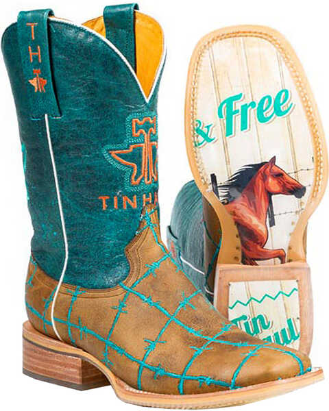 Tin Haul Women's Barb'd Wire Western Boots, Tan, hi-res