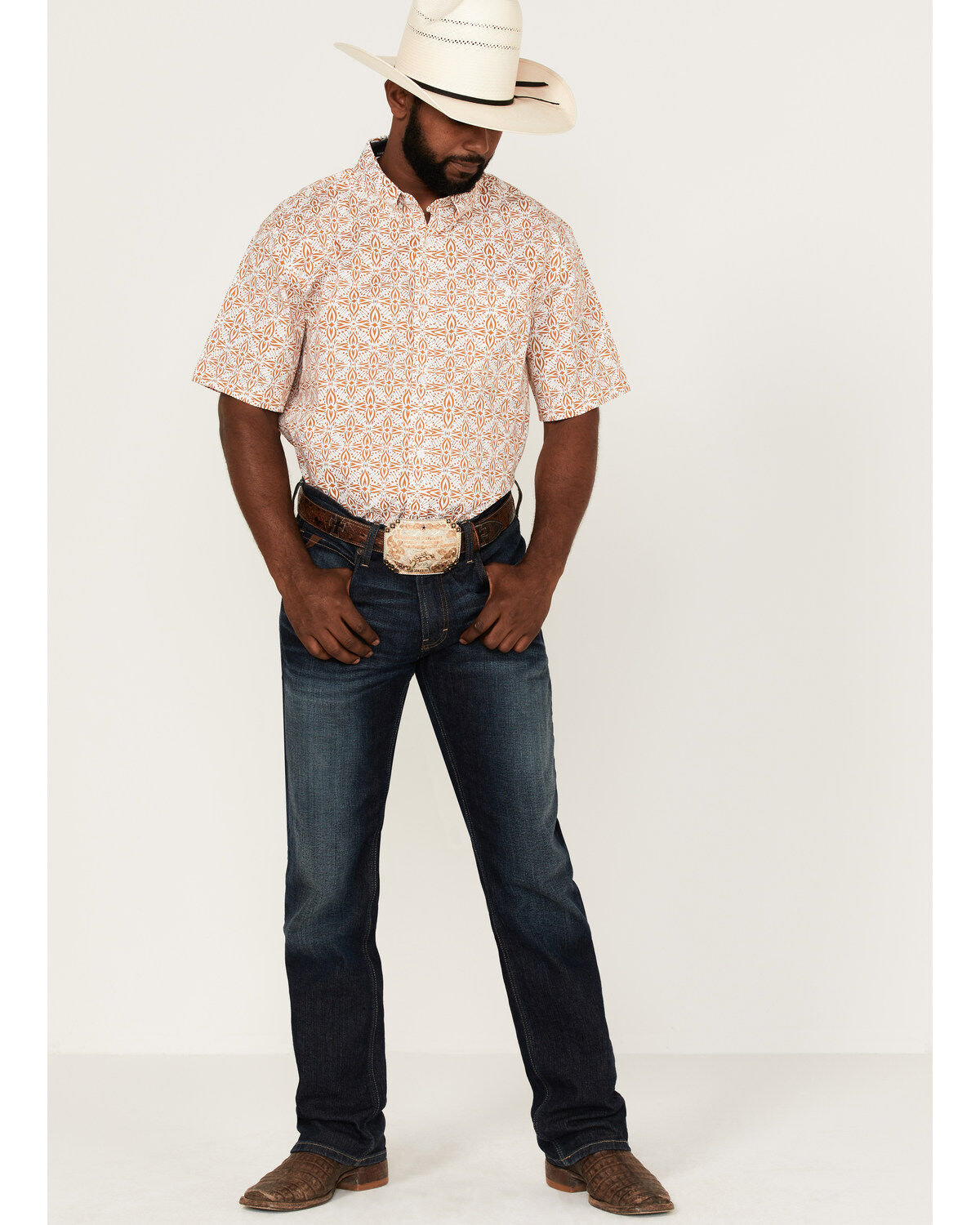 Image #2 - RANK 45® Men's Kickin Southwestern Print Short Sleeve Button-Down Western Shirt, Gold, hi-res