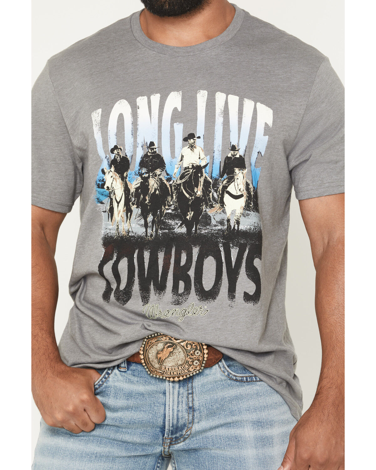 Image #3 - Wrangler Men's Long Live Cowboys Short Sleeve Graphic T-Shirt, Grey, hi-res