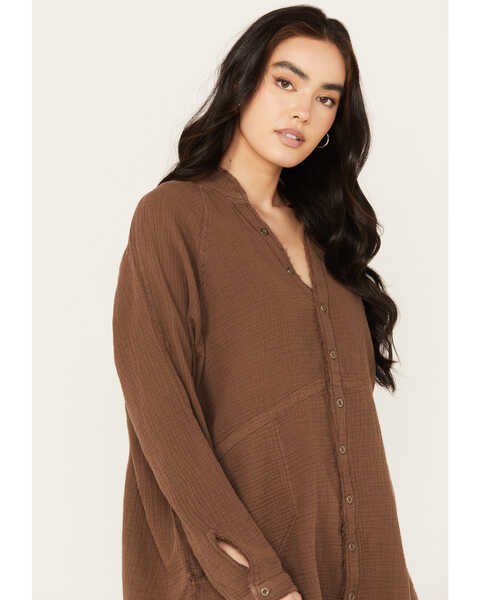 Image #2 - Free People Women's Summer Daydream Button Down Long Sleeve Shirt, Brown, hi-res