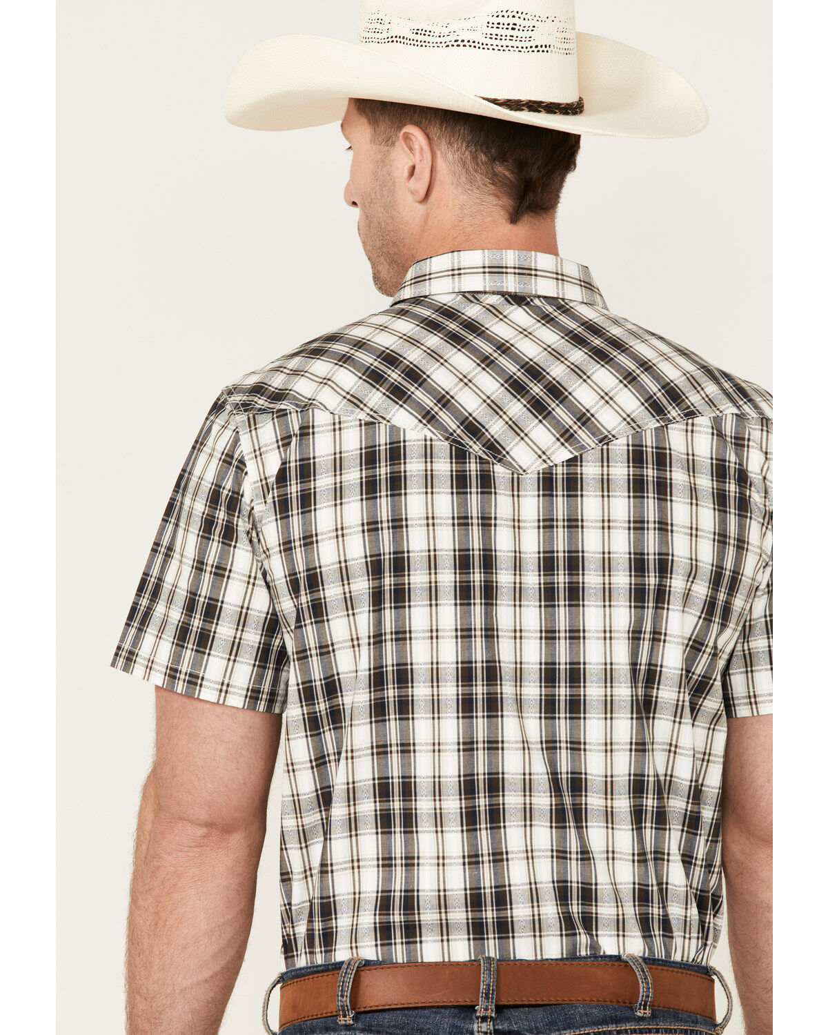 Image #4 - Cody James Men's Statement Dobby Plaid Short Sleeve Snap Western Shirt, White, hi-res