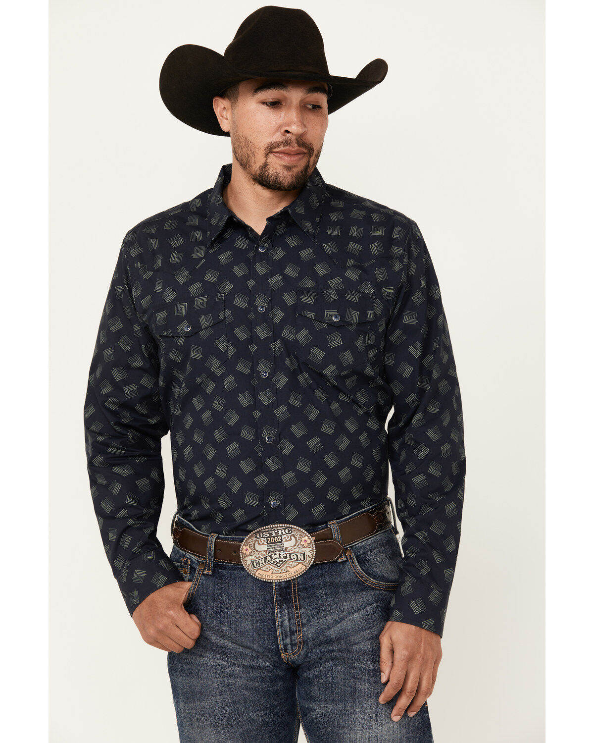 Image #1 - Gibson Trading Co Men's Shrapnel Geo Print Long Sleeve Snap Western Shirt, Navy, hi-res