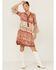 Miss Me Women's Patchwork Button Front Bell Sleeve Dress, Rust Copper, hi-res