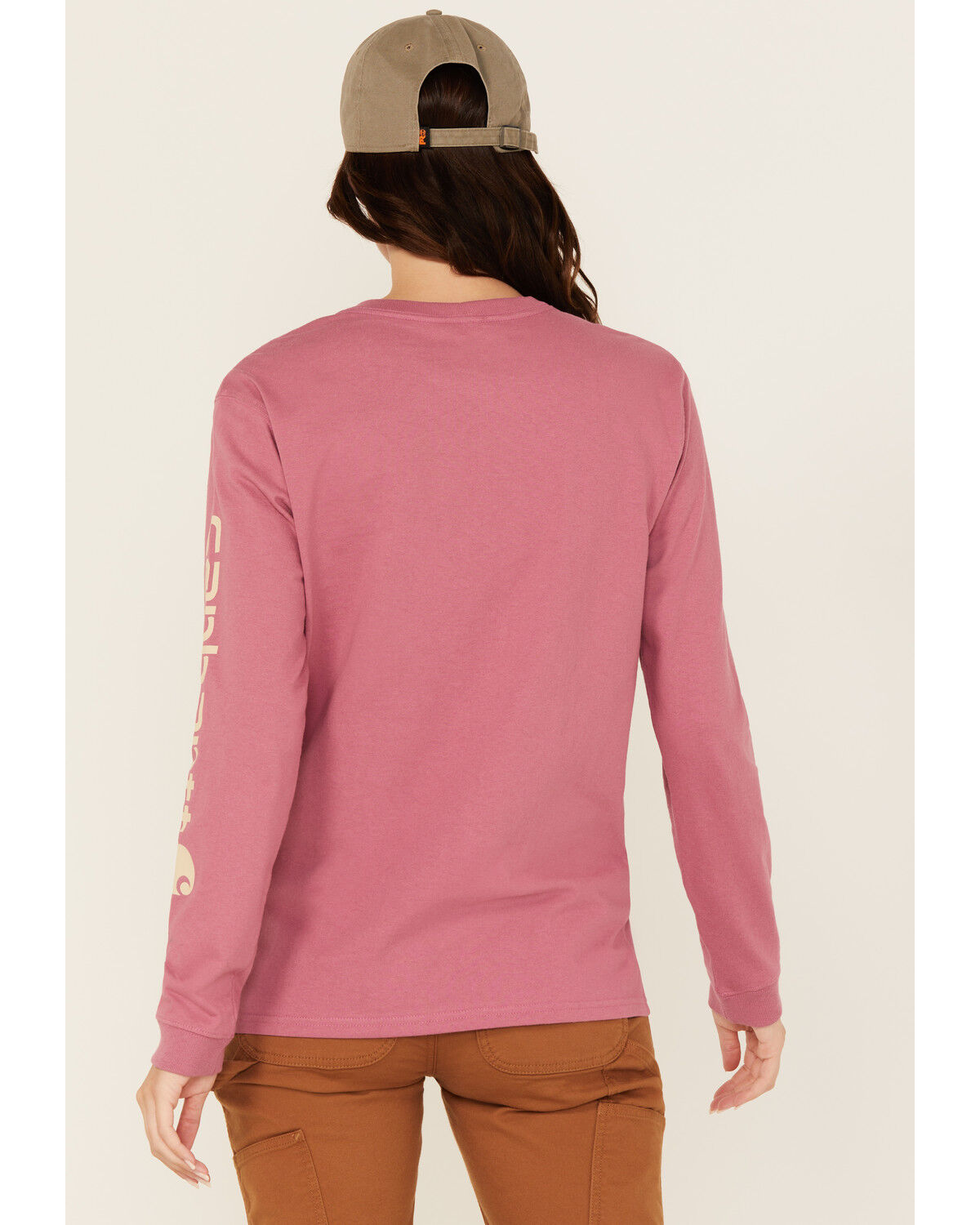 Image #4 - Carhartt Women's Loose Fit Heavyweight Long Sleeve Logo Graphic Work T-Shirt, Dark Pink, hi-res