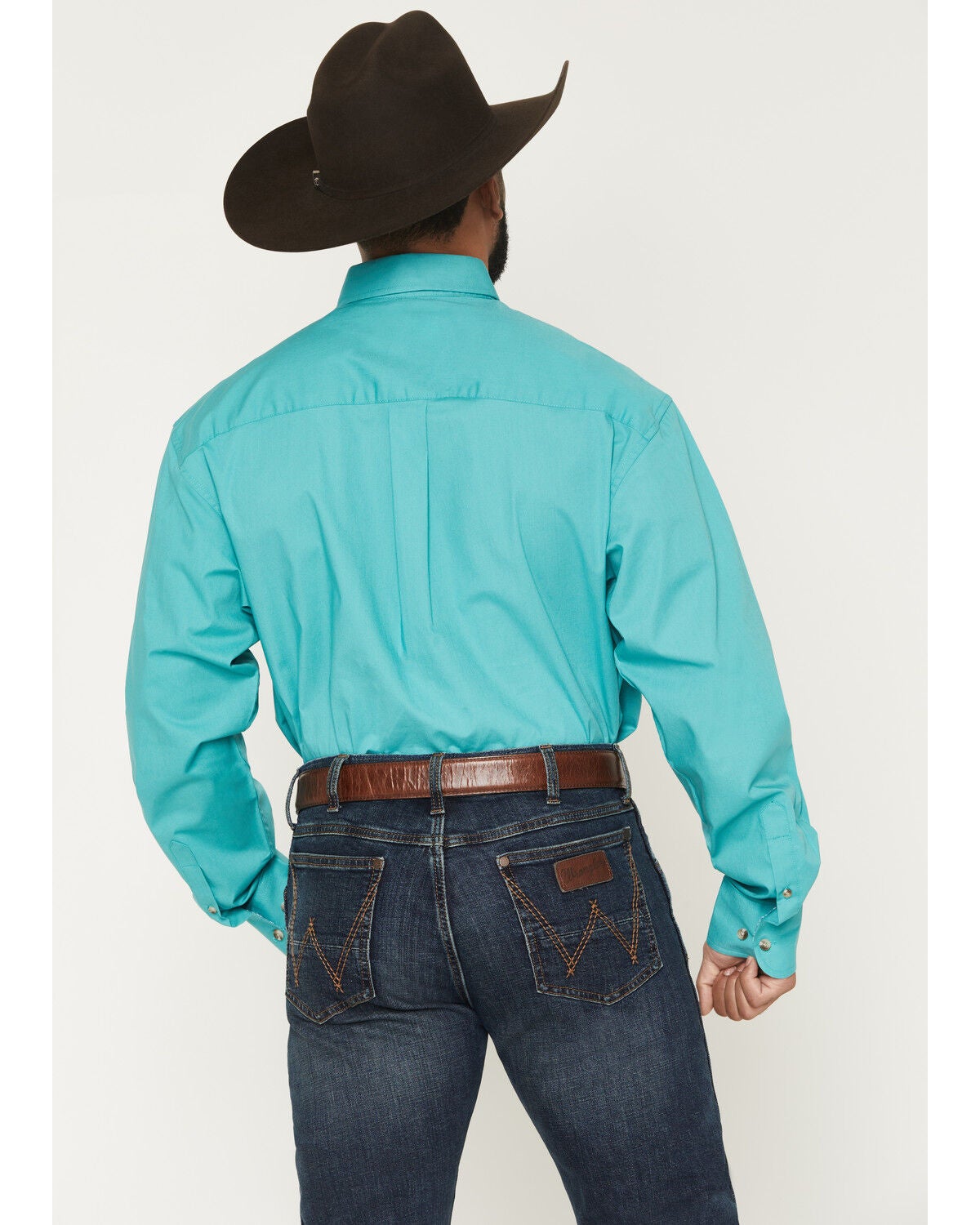 Image #4 - George Strait by Wrangler Men's Solid Long Sleeve Button-Down Stretch Western Shirt - Big, Teal, hi-res