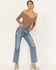 Very J Women's Long Sleeve Cross Front Ribbed Top, Taupe, hi-res