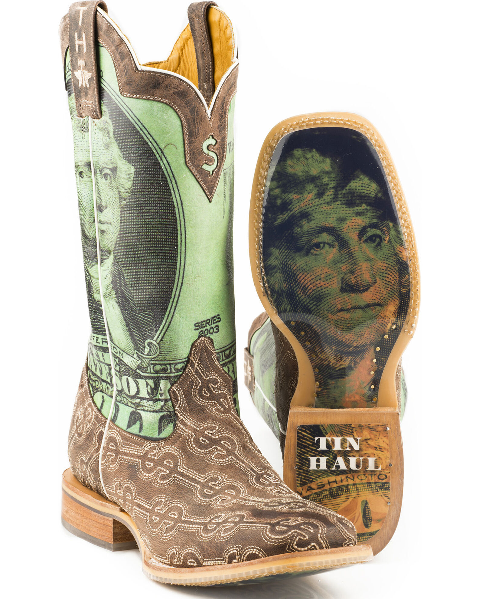 Tin Haul Men s Duece Take The Money And Run Western Boots Broad Square Toe
