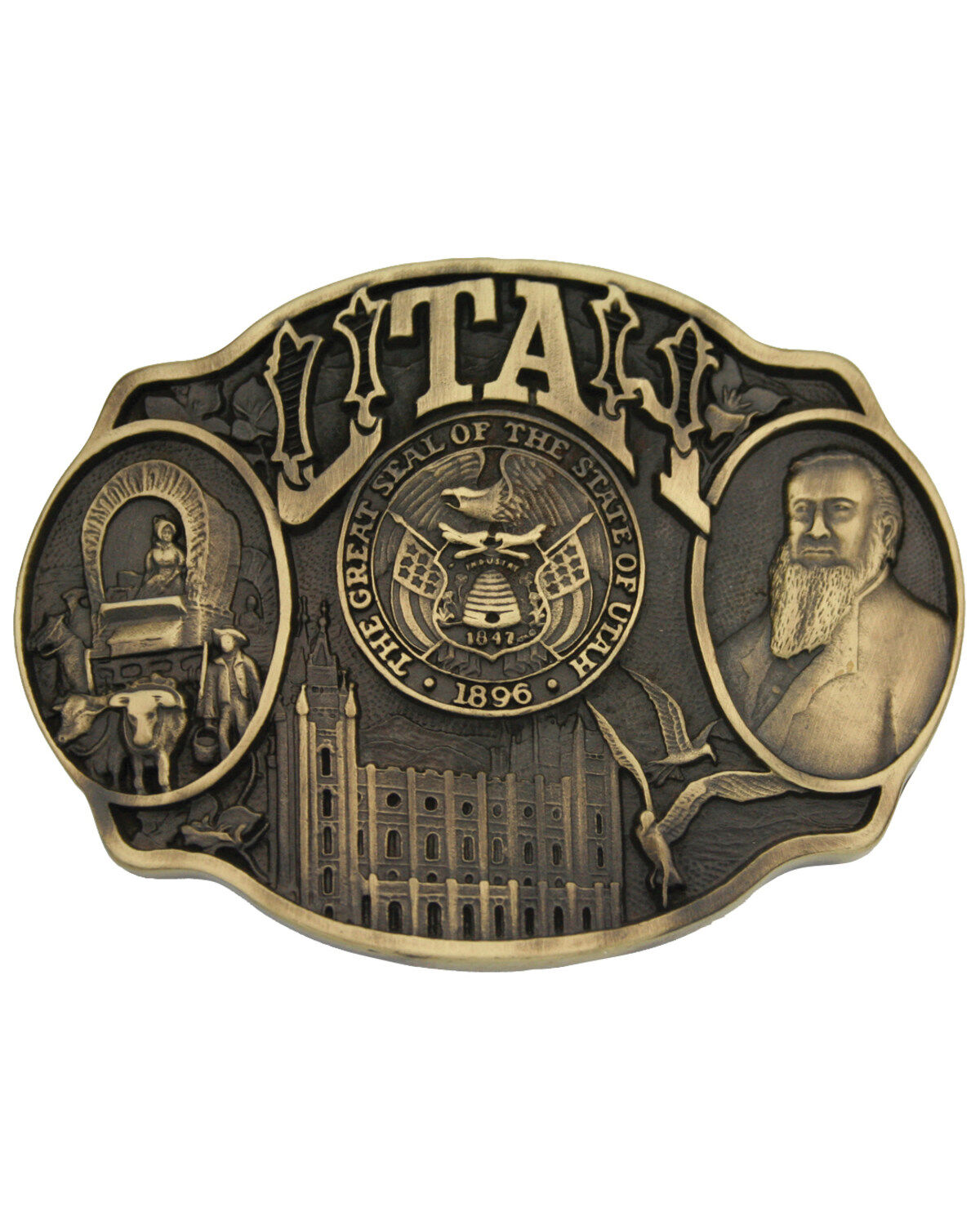 Image #1 - Montana Silversmiths Utah State Heritage Attitude Belt Buckle, Gold, hi-res