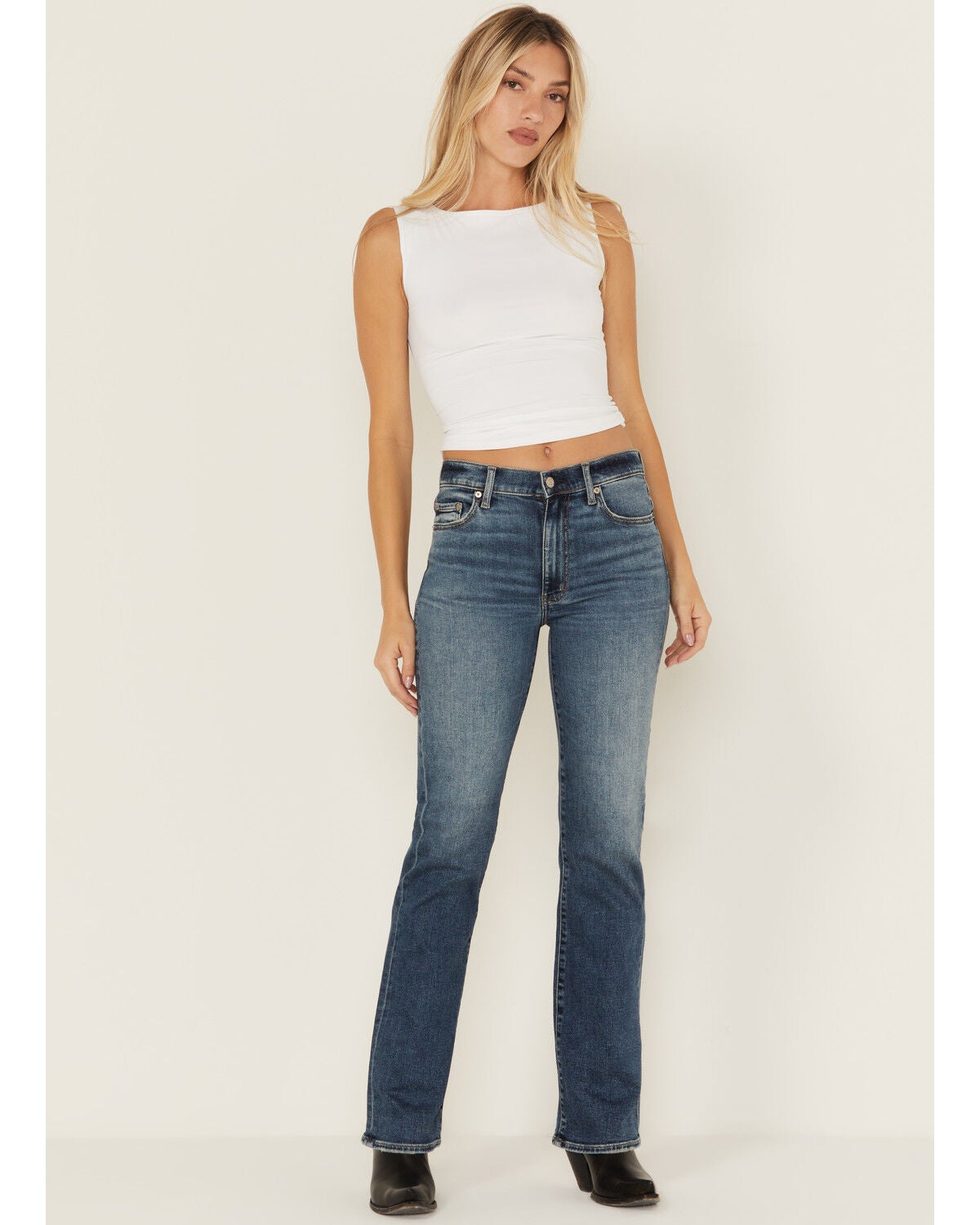 Daze Women's Perfection Dark Wash Mid Rise Stretch Denim Jeans, Dark Wash, hi-res
