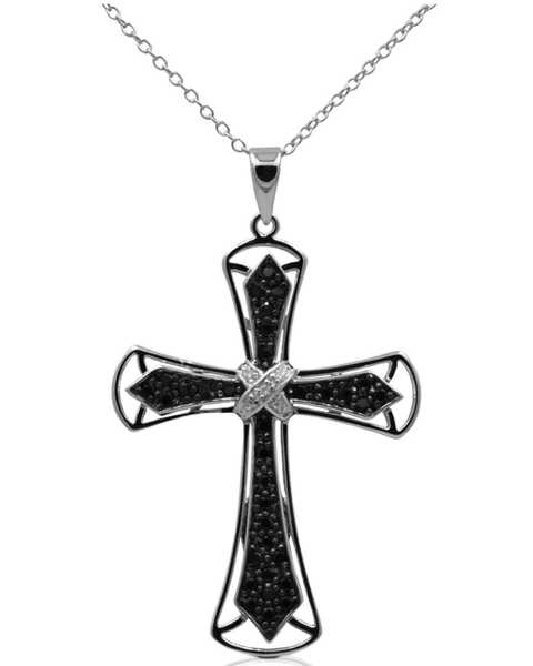 Kelly Herd Women's Marcasite Cross Pendant Necklace, Black, hi-res
