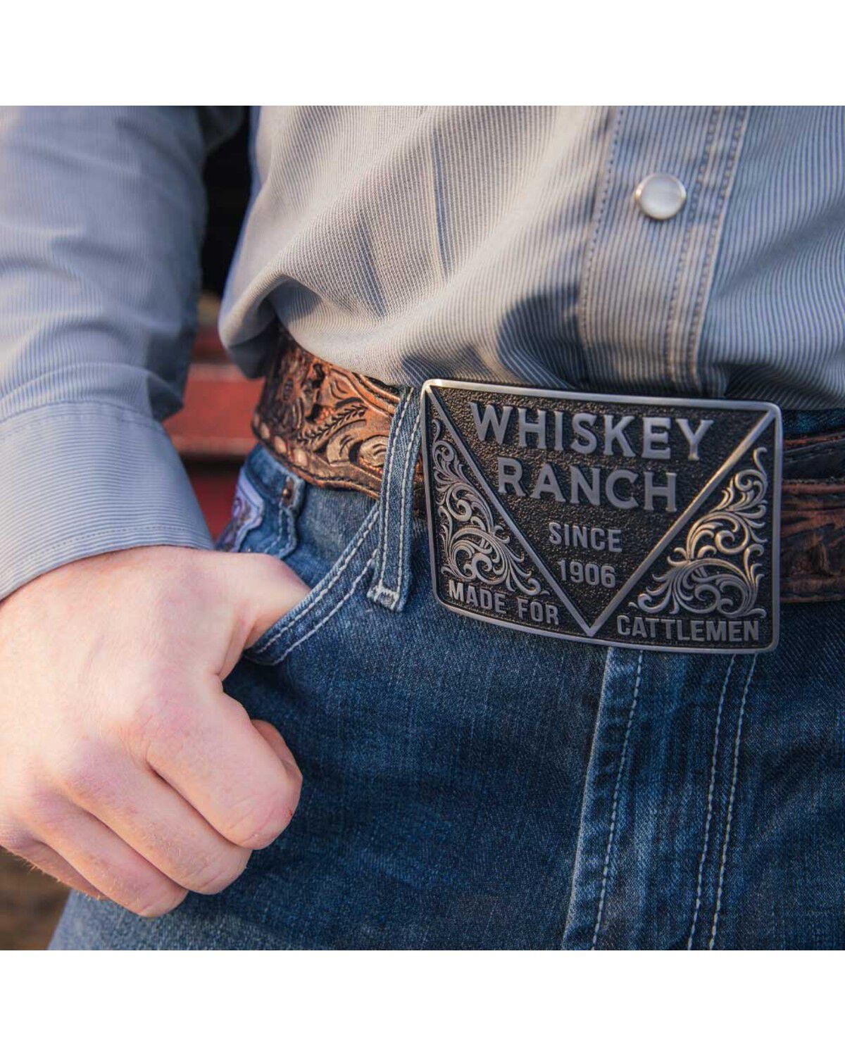 Image #4 - Montana Silversmiths Men's 1906 Cattleman Whiskey Ranch Belt Buckle, Black, hi-res