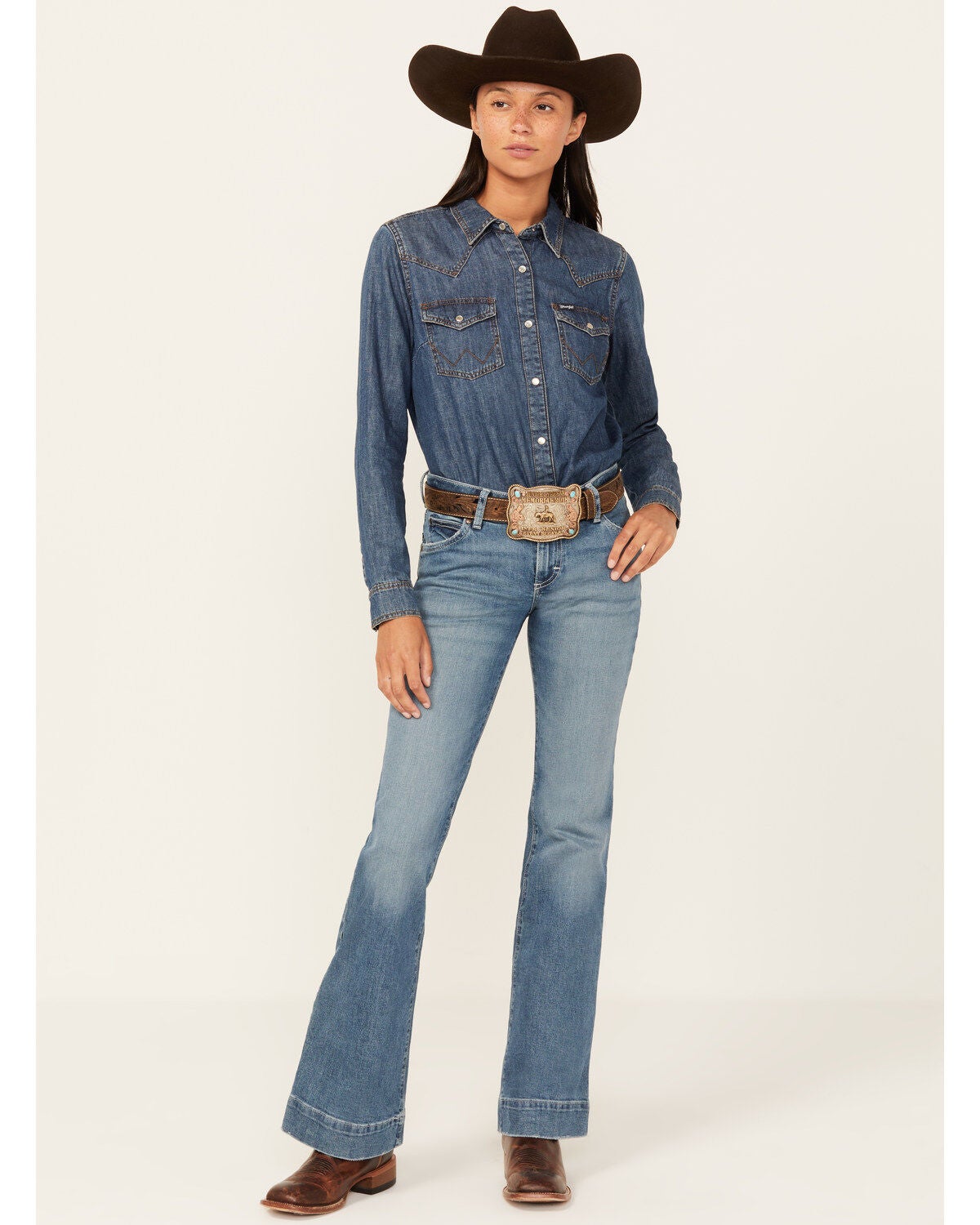 Wrangler Retro Women's Sadie Medium Wash Low Rise Stretch Trouser Jeans, Medium Wash, hi-res