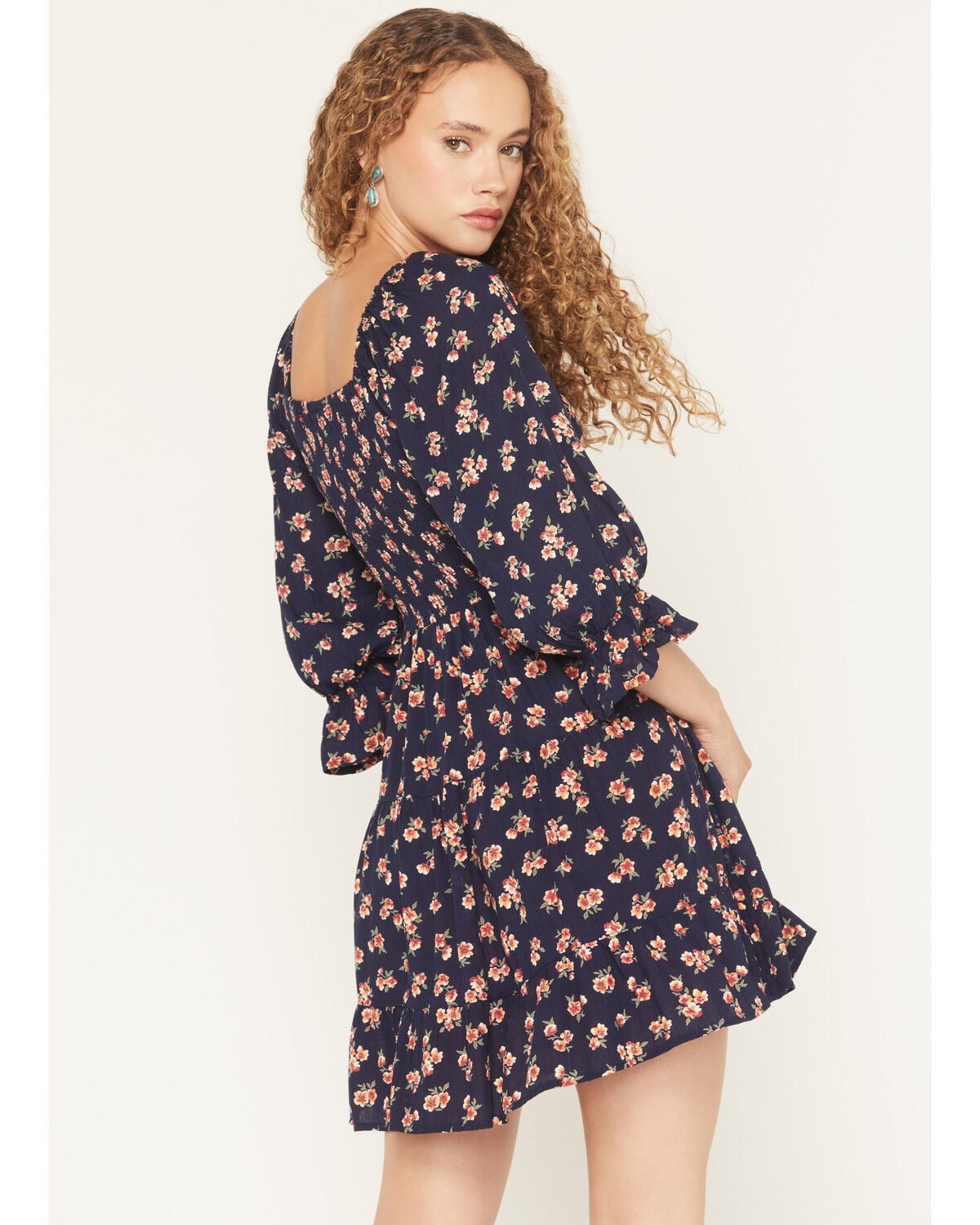 Angie Women's Floral Print Knot Front Mini Dress
