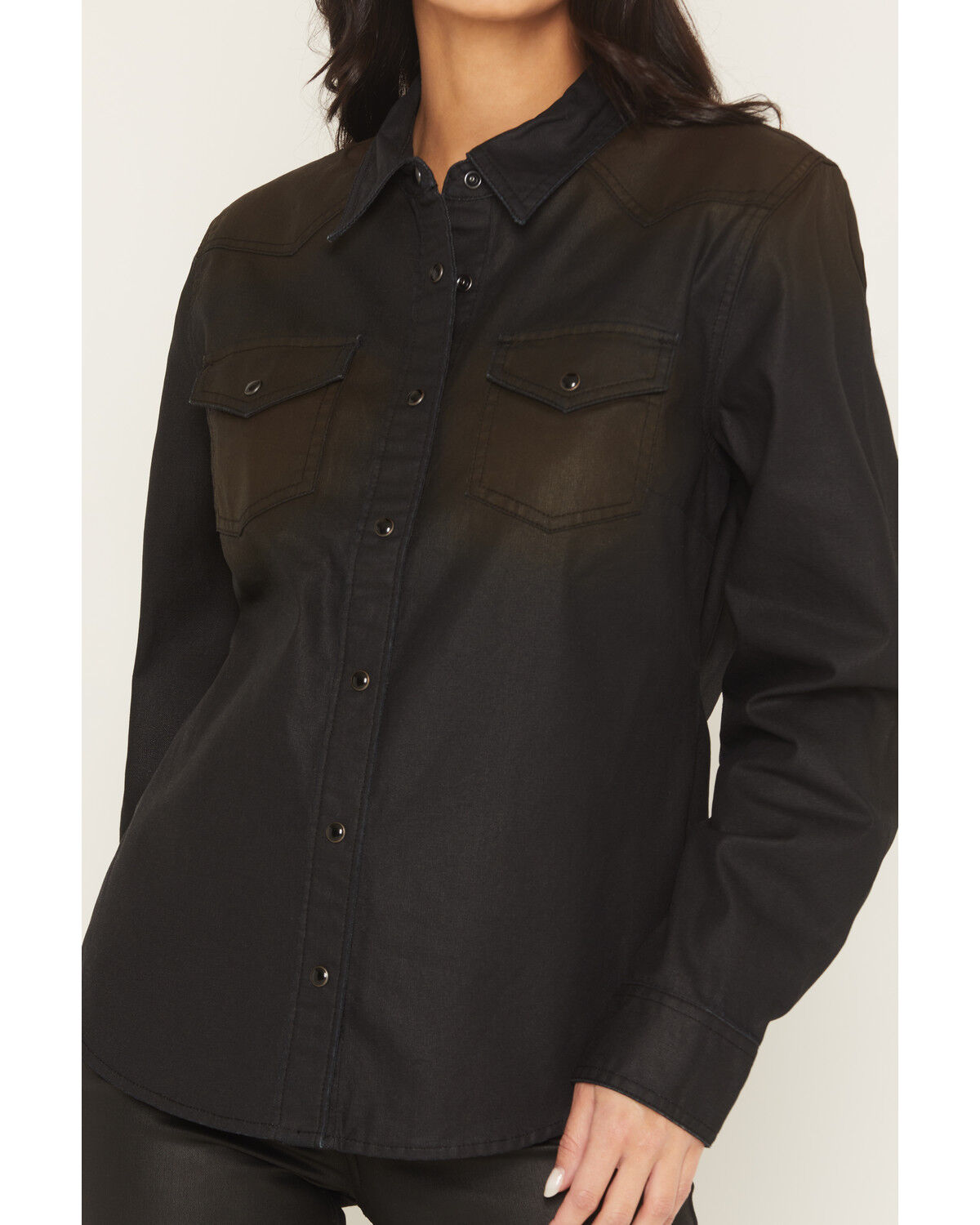 Image #3 - Idyllwind Women's Midnight Cowboy Coated Long Sleeve Snap Western Shirt, Black, hi-res