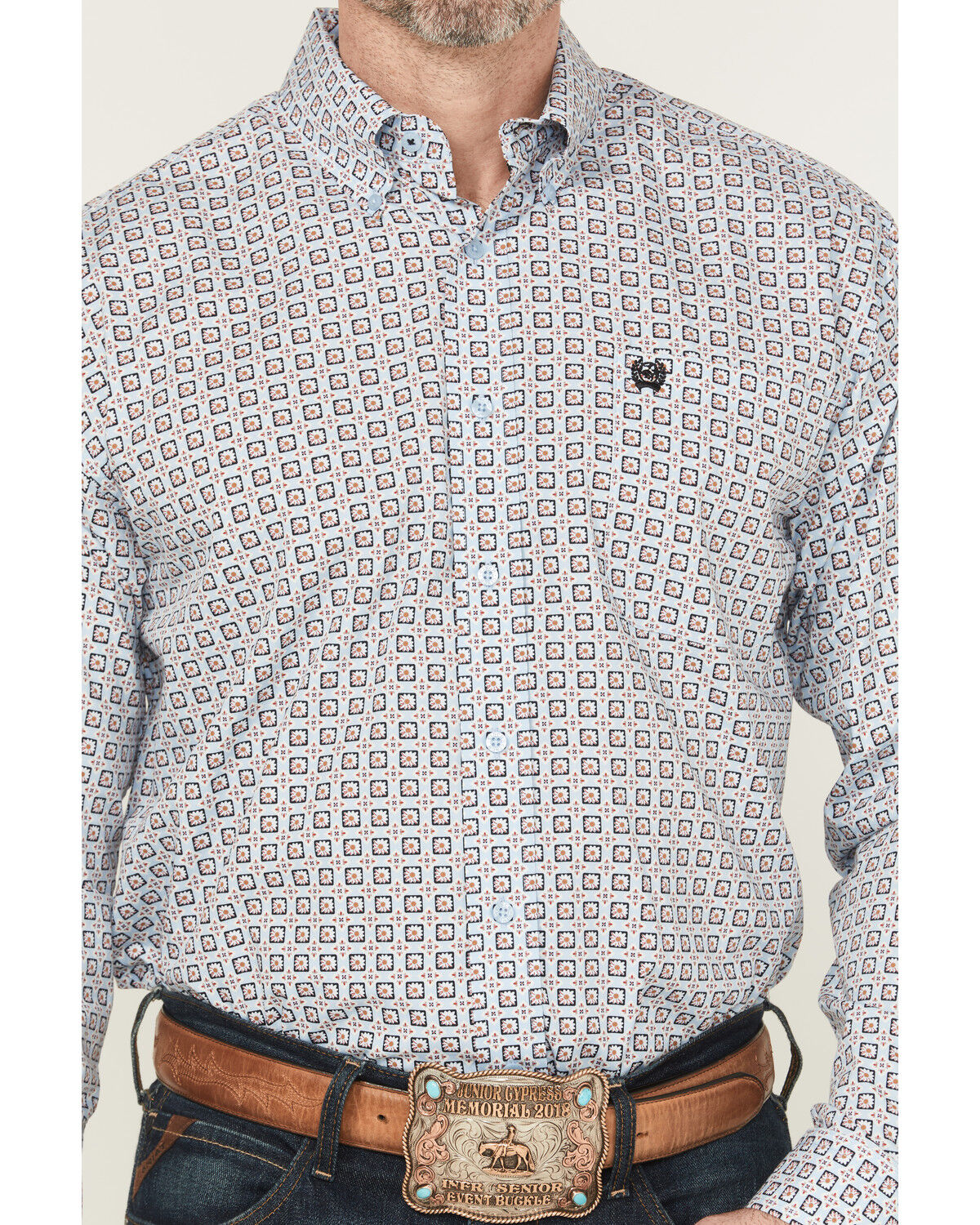 Image #3 - Cinch Men's Floral Geo Print Long Sleeve Button-Down Western Shirt, Light Blue, hi-res