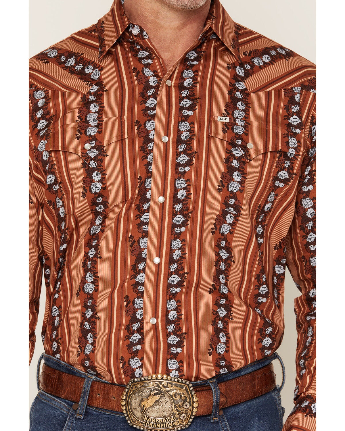 Image #3 - Ely Walker Men's Wallpaper Floral Print Long Sleeve Pearl Snap Western Shirt, Rust Copper, hi-res