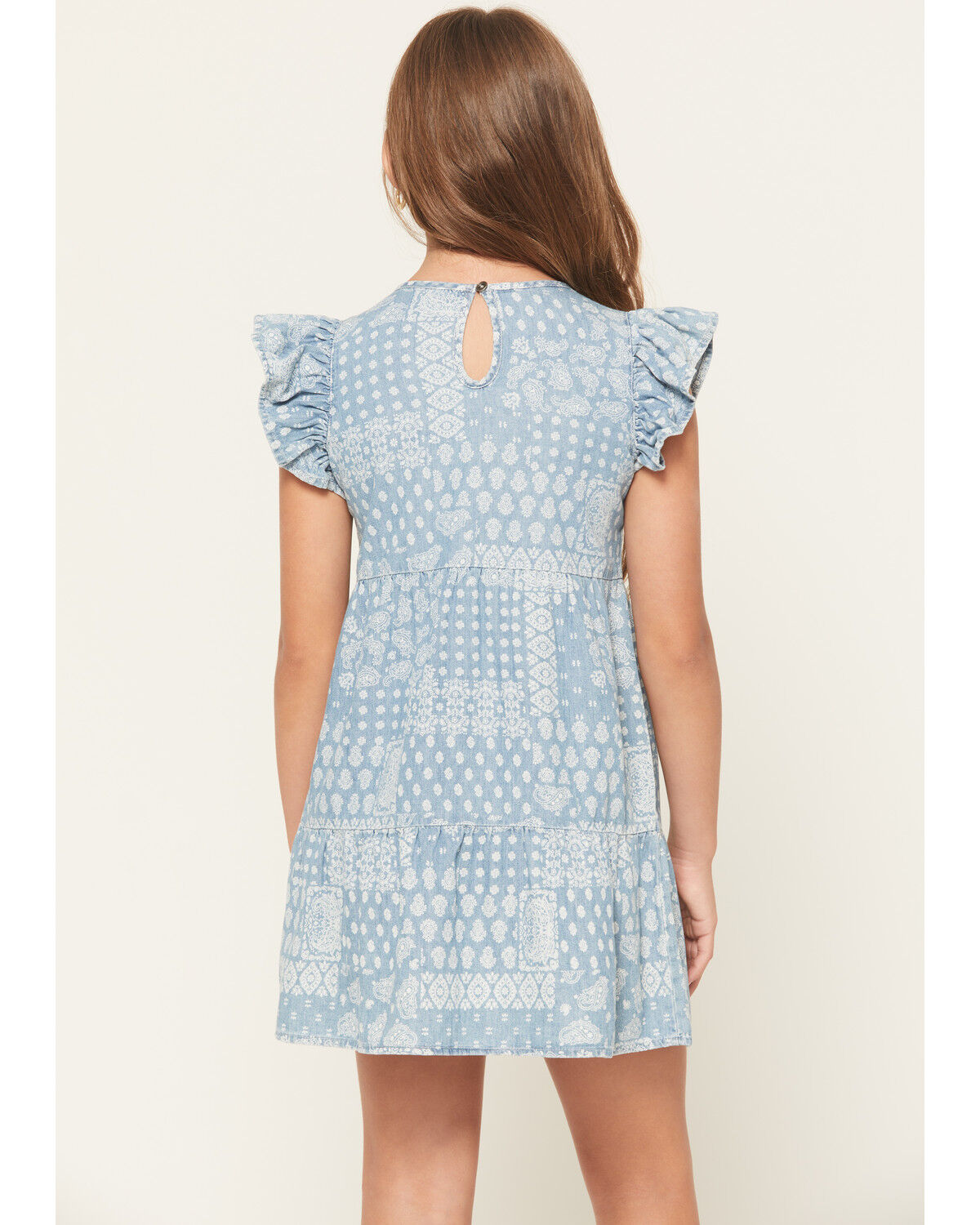 Image #4 - Wrangler Girls' Bandana Print Denim Dress, Blue, hi-res