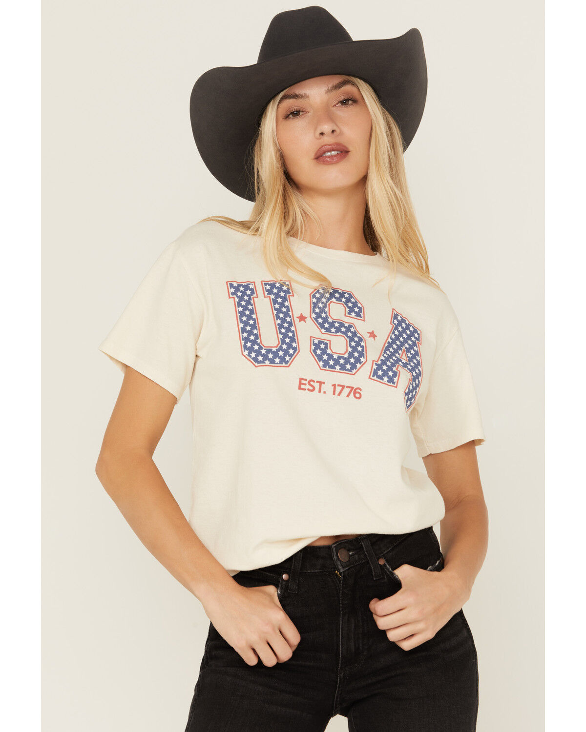 Youth in Revolt Women's USA EST. 1776 Short Sleeve Graphic Tee, White, hi-res