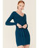 Panhandle Women's Long Sleeve Ribbed Knit Mini Dress, Teal, hi-res