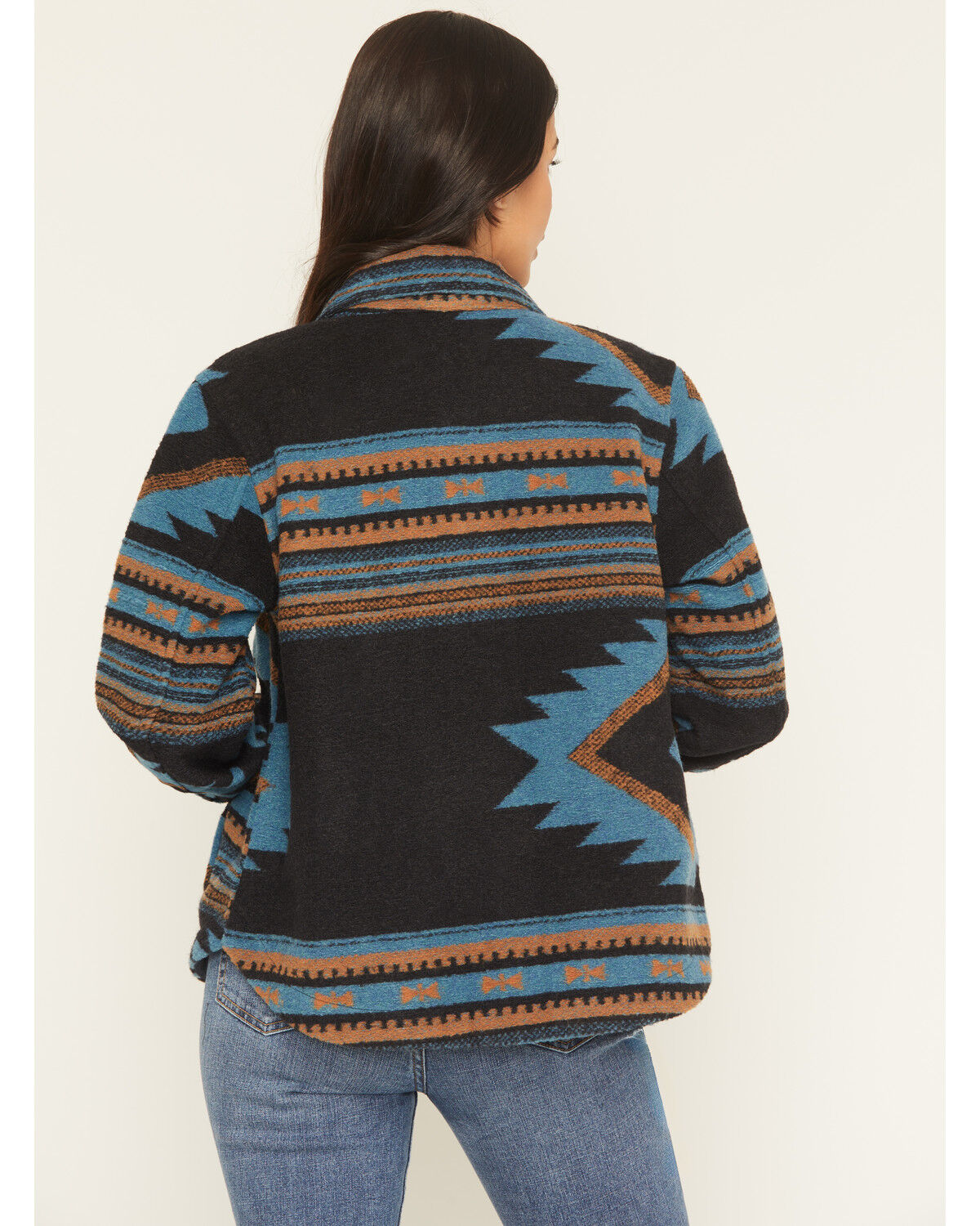 Image #4 - Shyanne Women's Southwestern Print Snap Shacket, Indigo, hi-res