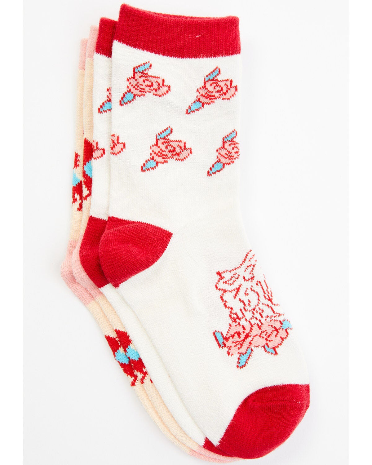 RANK 45&reg; Girls' Floral & Horse Print Crew Socks - 2-Pack, Pink, hi-res