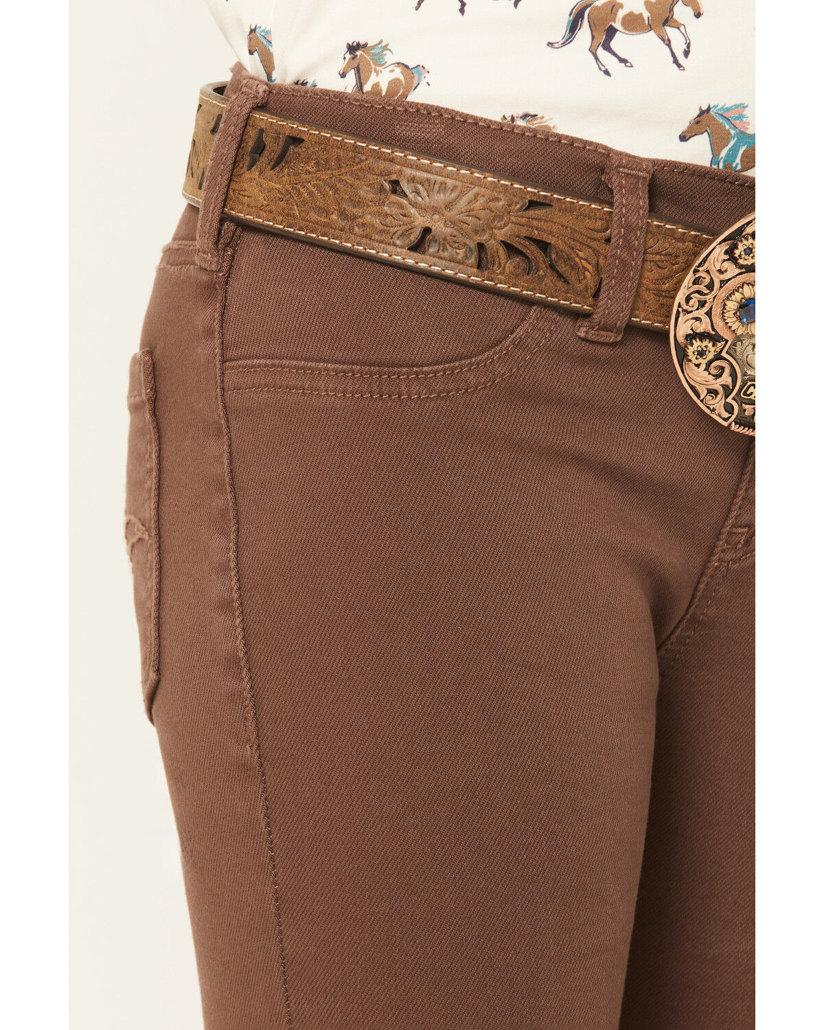 Image #2 - Shyanne Girls' Pull-On Flare Stretch Denim Jeans, Brown, hi-res