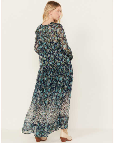 Image #4 - Free People Women's See It Through Floral Long Sleeve Maxi Dress, Blue, hi-res