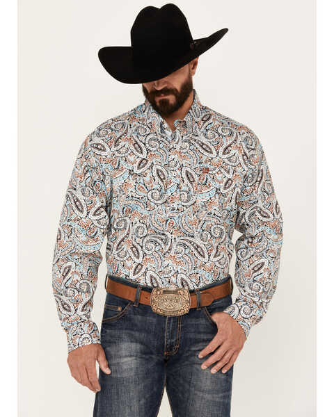 Cinch Men's Paisley Print Long Sleeve Button-Down Western Shirt - Big, Multi, hi-res