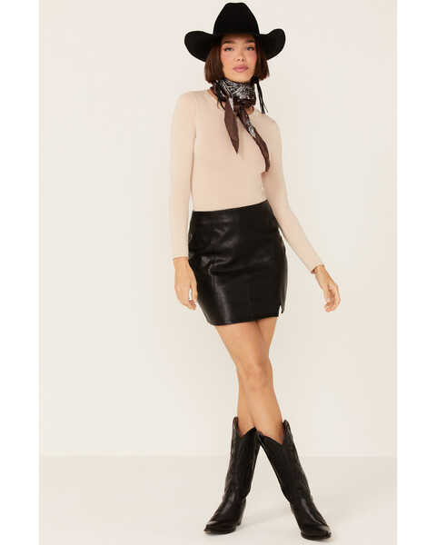 Jolt Women's Black Faux-Leather Slit Mini Skirt, Black, hi-res