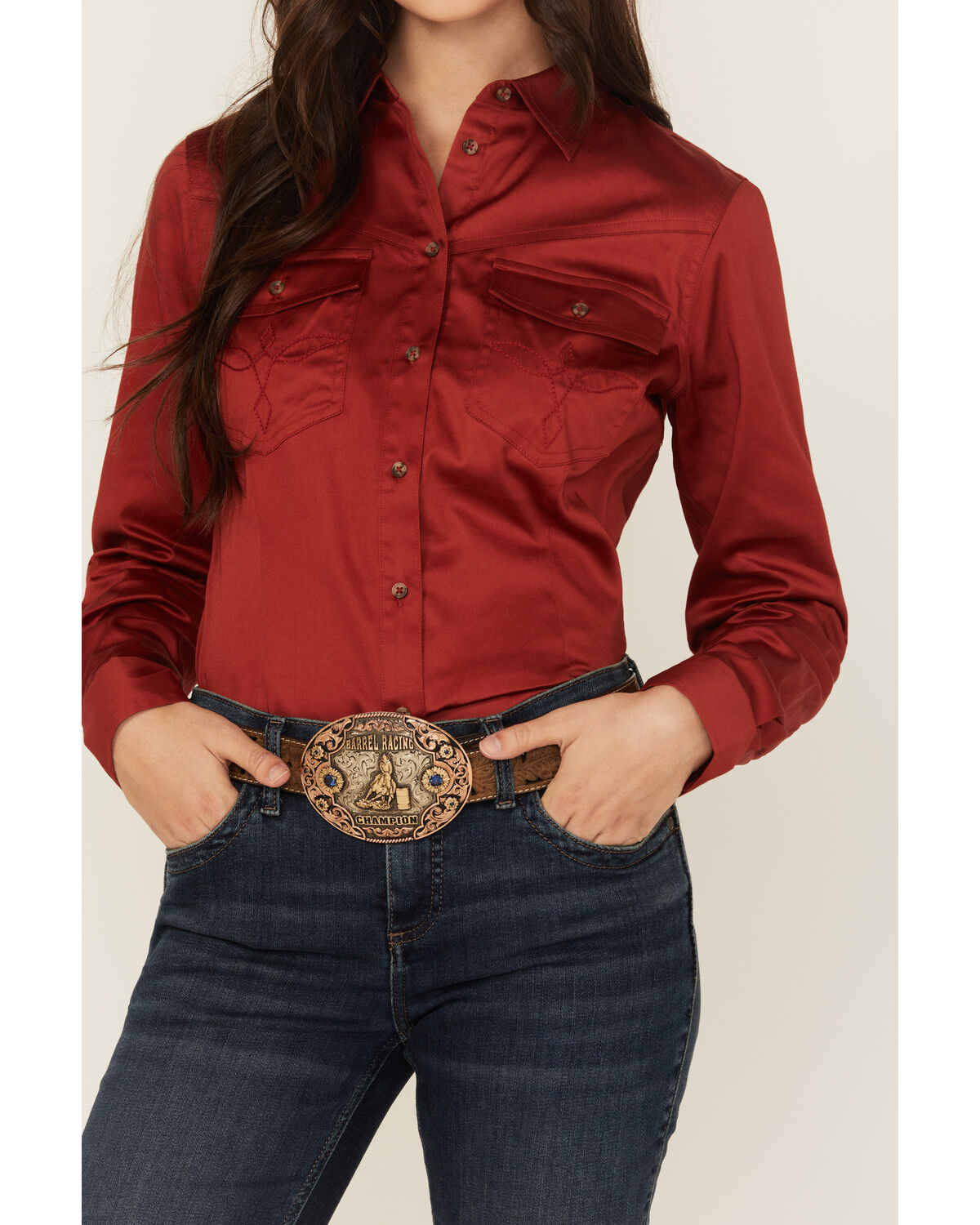 Product Name:  Shyanne Women's Solid Long Sleeve Button-Down Stretch Riding Shirt