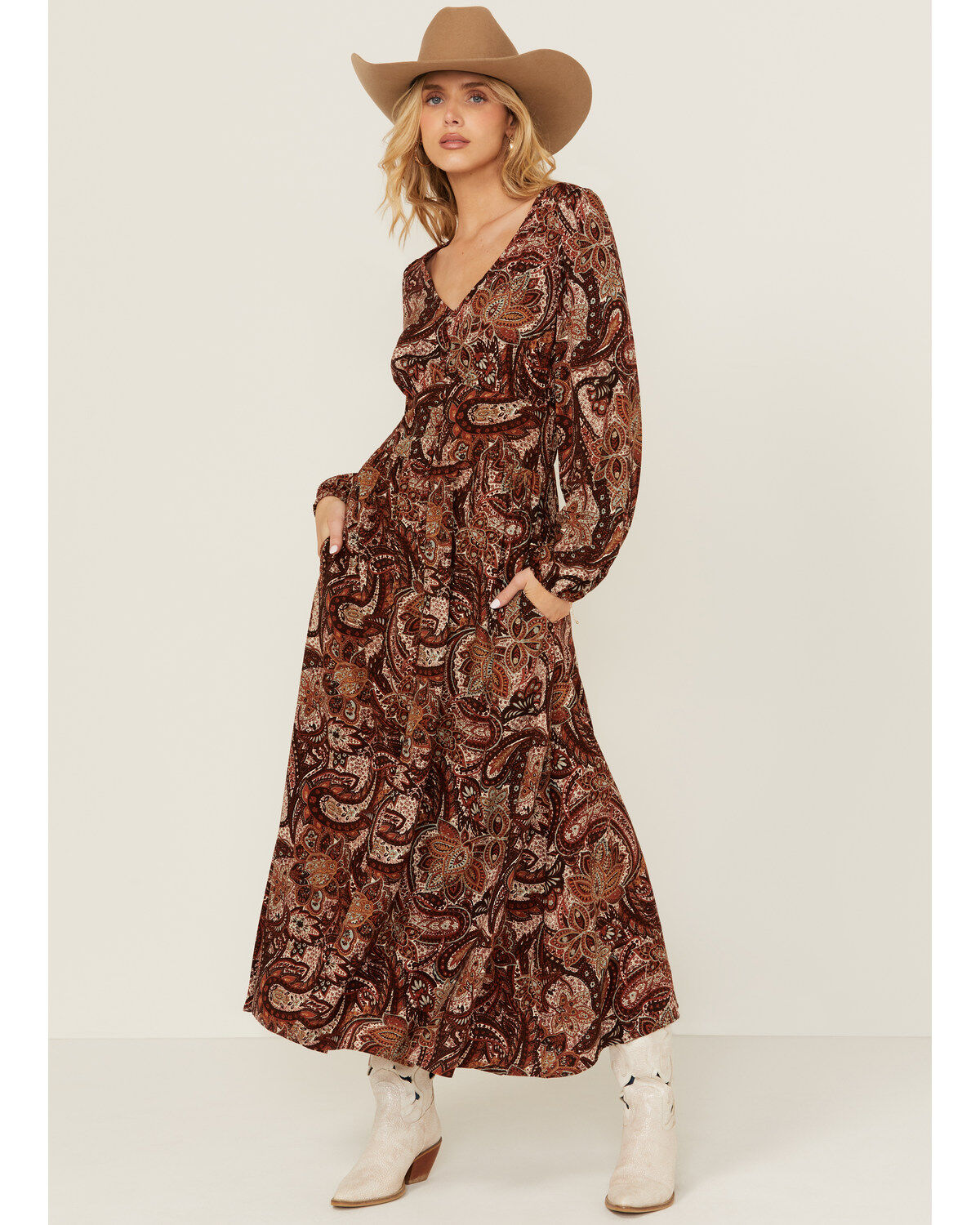 Image #2 - Wrangler Retro Women's Paisley Print Long Sleeve Maxi Dress, , hi-res