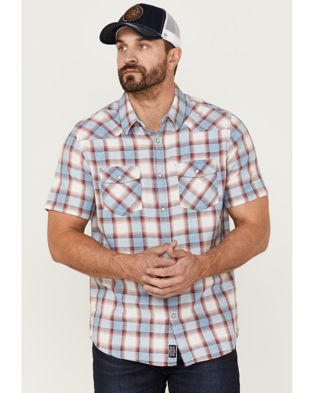 Image #1 - Flag & Anthem Men's Desert Son Tifton Large Plaid Short Sleeve Snap Western Shirt, , hi-res