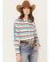 Ariat Women's Kirby Serape Striped Long Sleeve Button Down Stretch Western Shirt, Teal, hi-res