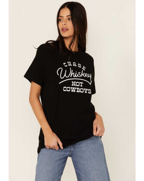 Image #1 - Ali Dee Women's Chase Whiskey Not Cowboys Graphic Tee, Black, hi-res