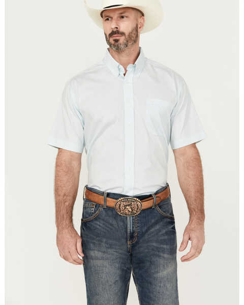 Image #1 - Cinch Men's Geo Print Short Sleeve Button-Down Western Shirt - Big, Light Blue, hi-res
