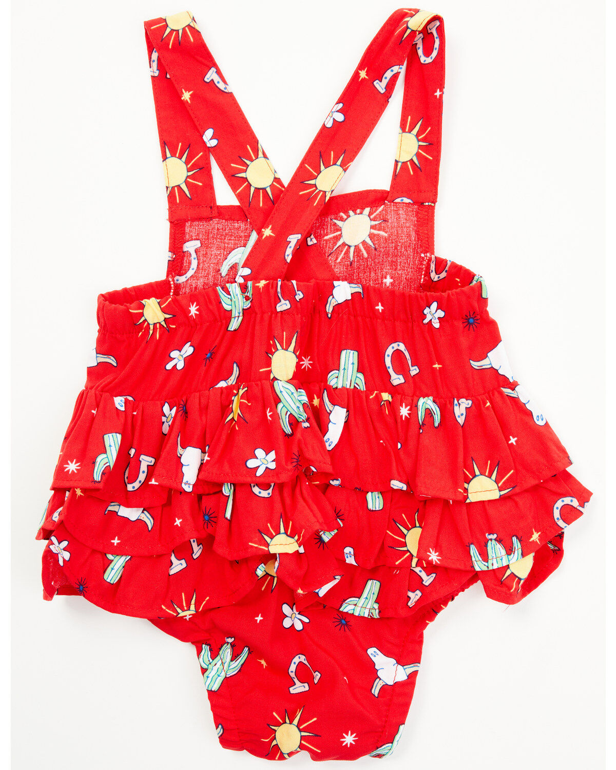Image #3 - Wrangler Infant Girls' Conversation Print Ruffle Overalls, Red, hi-res