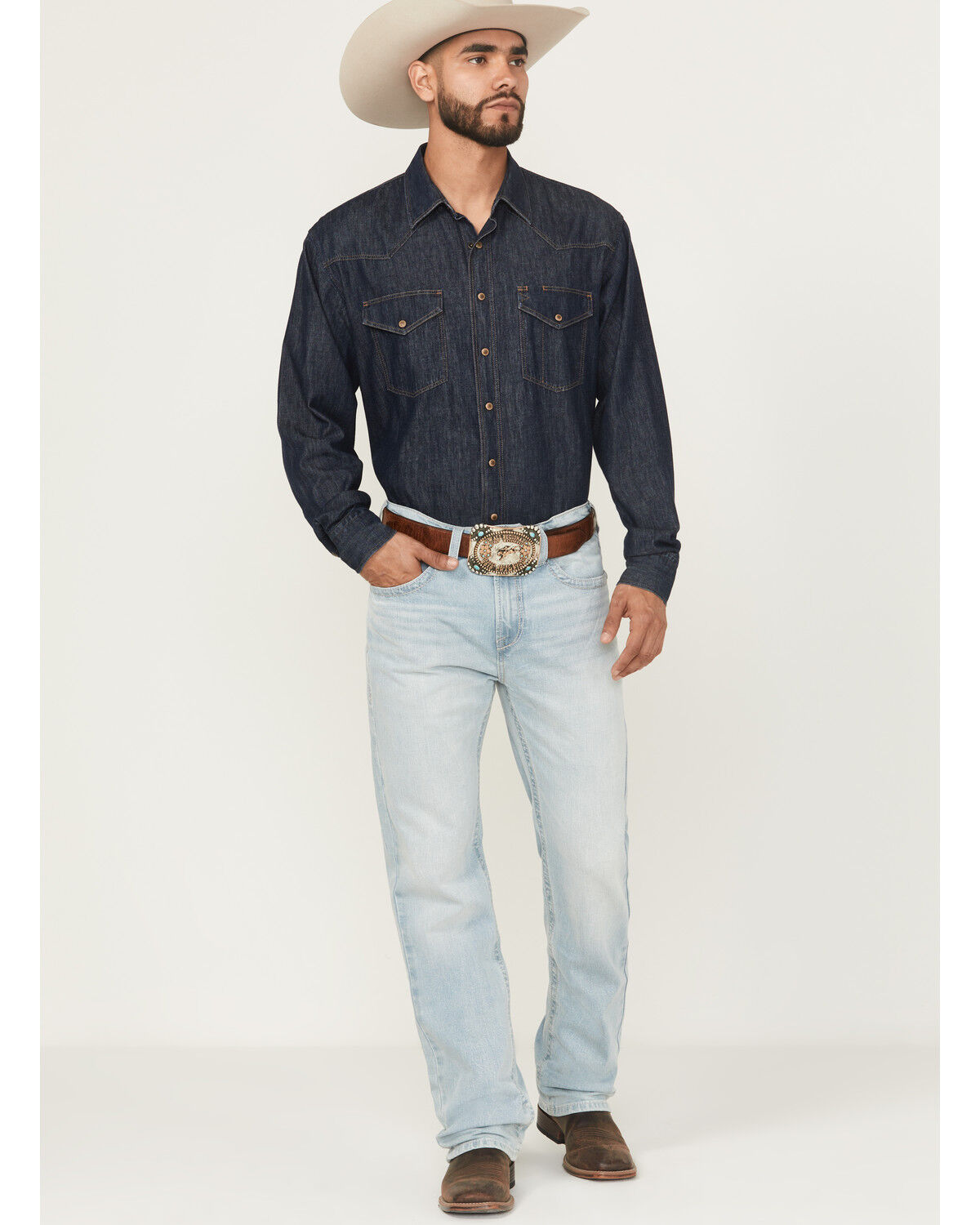 Image #1 - Ariat Men's M7 Clive Light Wash High Rise Slim Straight Stretch Denim Jeans, Light Wash, hi-res