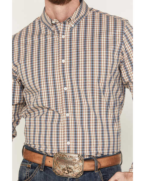 Cody James Men's Hayfield Plaid Print Long Sleeve Button Down Stretch Western Shirt, Oatmeal, hi-res