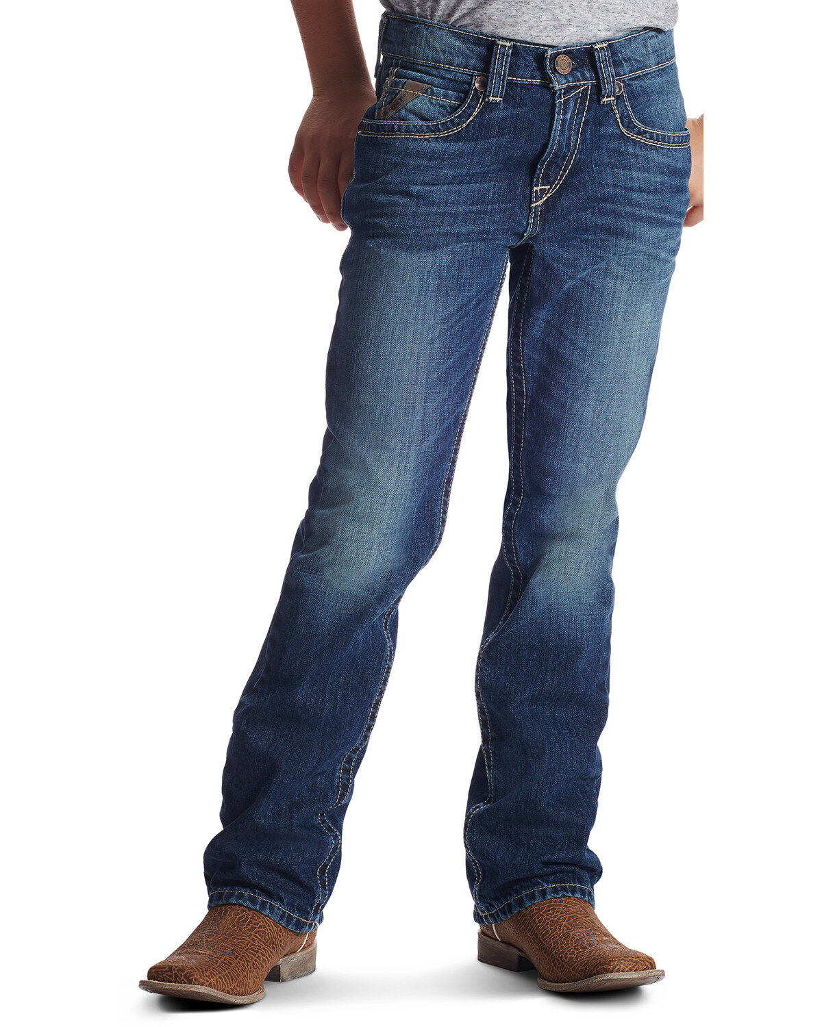 Image #2 - Ariat Boy's B5 Boundary Straight Leg Jeans, Med Blue, hi-res