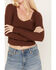 Image #3 - Shyanne Women's Pointelle Ruffle Trim Crop Top, Dark Brown, hi-res