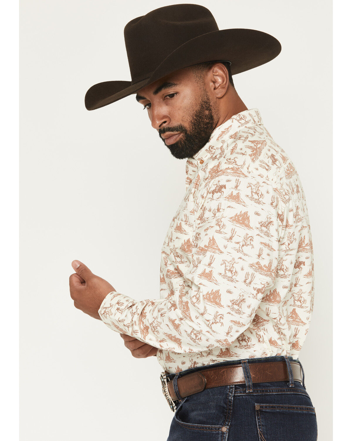 Image #2 - Ariat Men's Saint Conversation Print Long Sleeve Button-Down Western Shirt, Cream, hi-res