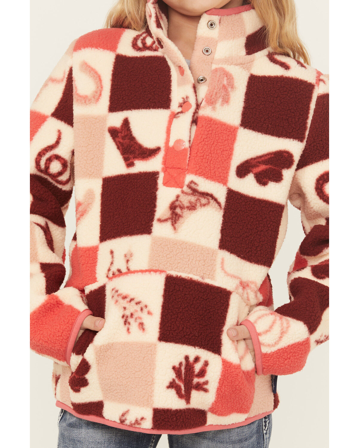 Image #3 - Wrangler Girls' Conversational Print Sherpa Pullover, Pink, hi-res